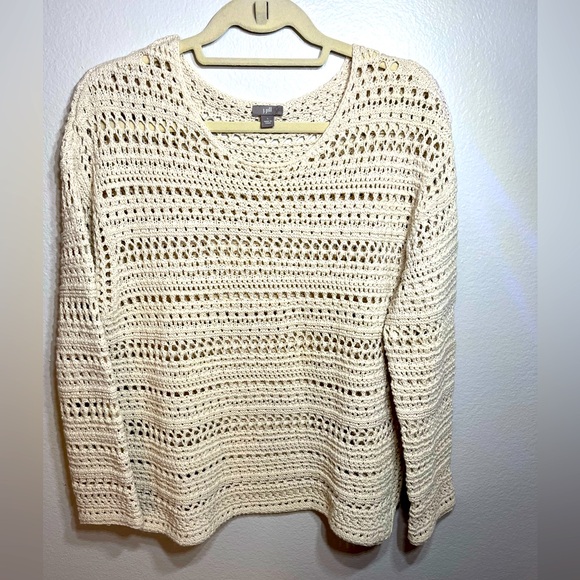 J Jill crochet open-weave sweater gorgeous Cream color size L - Picture 1 of 4